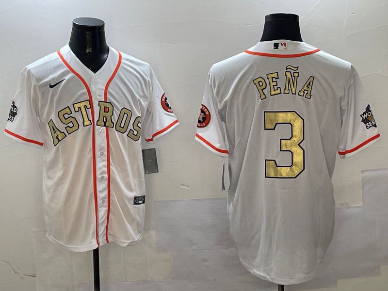 Men Houston Astros 3 Pena White Gold Game 2025 Nike MLB Jersey style 1